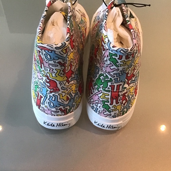 NEW H&M x Keith Haring High Tops Dancing Figures Sneakers 41 8.5 Limited Edition - Picture 5 of 5